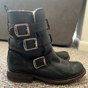 Fur-Lined Frye Combat Boots - Size 8.5